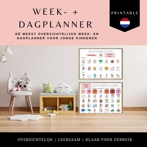 Weekly Planner for Kids in Dutch | Day Planner for Preschoolers | Daily Routine Cards | Montessori Education | Pink Planner for Girls