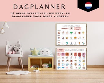 Weekly Planner for Kids in Dutch | Day Planner for Preschoolers | Daily Routine Cards | Montessori Education | Pink Planner for Girls