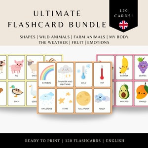 120 tarjetas flash | Tarjetas didácticas Montessori | Tarjetas preescolares | Tarjetas imprimibles | Descarga instantánea | Tarjetas didácticas para niños | PDF imprimible