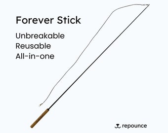 Forever Stick Premium Cat Wand Toy - Unbreakable, Extra Long, Reusable - Feather Teaser and String Toy In One