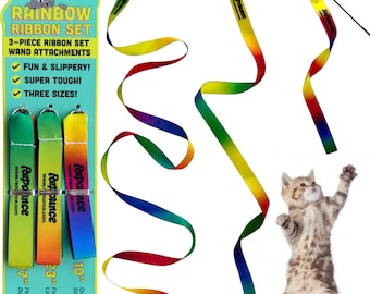 Rainbow Ribbon Set Cat Wand Toy Refill for Cat Wand - Detachable Ribbon Cat Lures - 3 Pieces Multi-Length Fun Durable Cat Wand Attachments