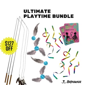 Ultimate Playtime Bundle - Cat Wand and Refillable Cat Wand Toy Refill - World&#39;s First Refillable Cat Lures, Cat Wand Refill, Attachments