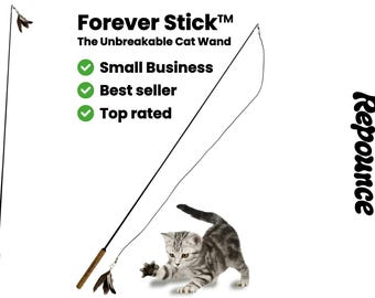 Forever Stick: The Unbreakable Cat Wand Toy - Extra Long, Durable, Reusable, Interactive Feather Teaser for Indoor Cats by Repounce