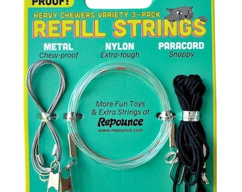 Cat Wand Replacement Strings, Heavy Chewers Pack for the Forever Stick Cat Wand. 3-pack Including 1 Chew-proof Metal String for Chewers!