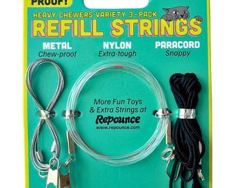 Buy 2, Get 1 Free: Heavy Chewers Pack - Replacement Strings for the Forever Stick Cat Wand Including 1 Chew-proof Metal String for Chewers!