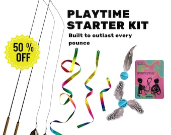Playtime Starter Kit - Cat Wand and Refillable Cat Wand Toy Refill - World's First Refillable Cat Lures, Cat Wand Refill, Attachments