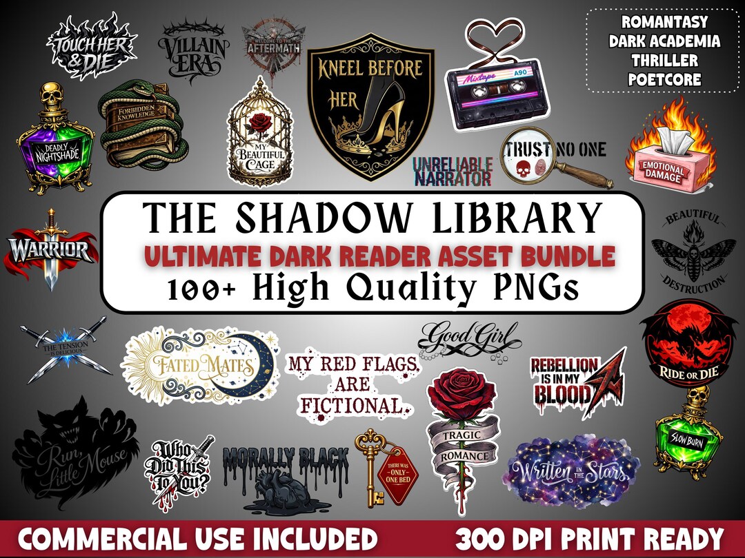 Dark Academia & Poetcore Aesthetic PNG Bundle | 100+ Vintage Bookish ...