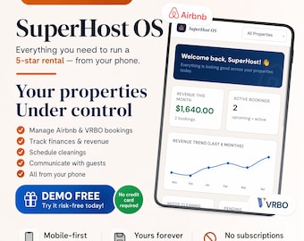 SuperHost OS — Aplicativo de gerenciamento de anfitriões do Airbnb | Rastreamento de reservas e finanças | Relatório de impostos | Limpeza, mensagens para hóspedes | Sem planilhas