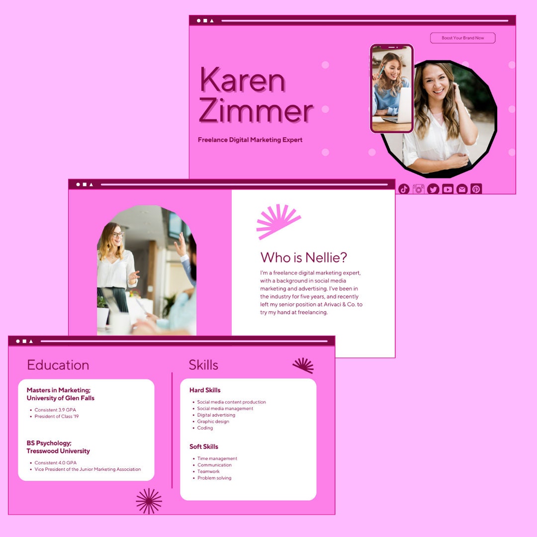 Pink Portfolio Template | Canva Template, Website Creator,content ...