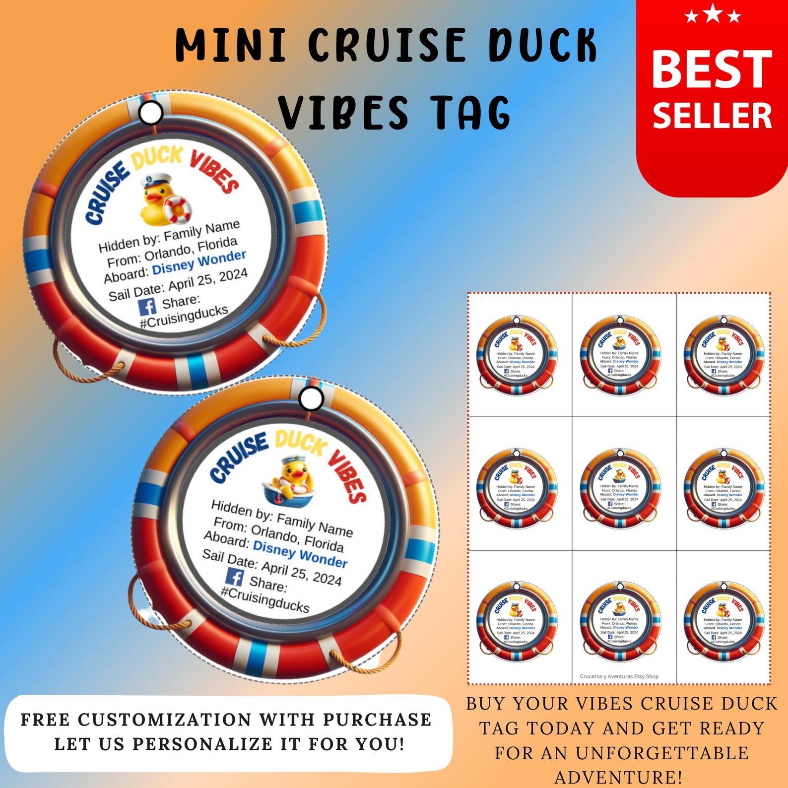 Cruising Duck Tags for Family Cruises Mini Edition Printable Rubber