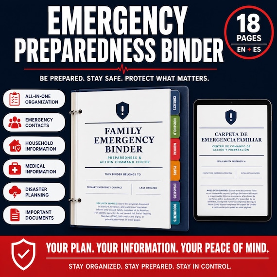 Family Emergency Binder Printable Survival Document Organizer Bilingual Disaster Planner Evacuation Plan Important Documents Life Binder