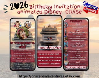 2026 Animated Disney Cruise Invitation Video | Editable Canva Template | 6 Mobile Pages| Save the Date + Itinerary | Digital Download