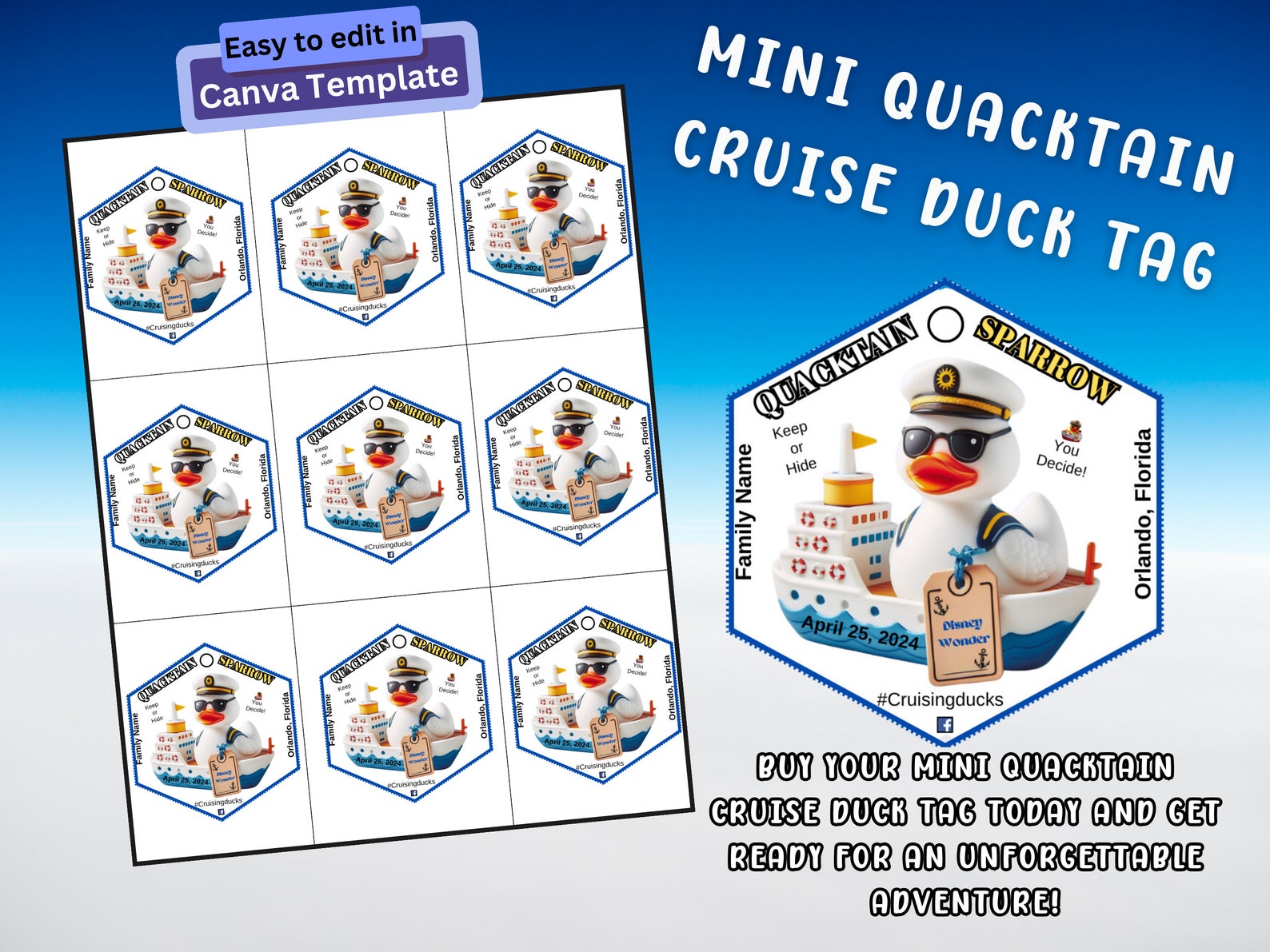 Mini Cruising Duck Tags for Captain Cruisers, Printable Rubber Duck Tag ...