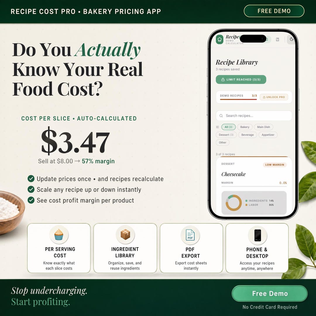 Bakery Pricing Tool | Recipe Cost Calculator App | Food Cost Tracker ...