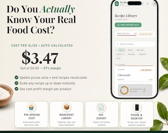 Bakery Pricing Tool | Recipe Cost Calculator App | Food Cost Tracker | Ingredient Price Manager | No Spreadsheet Needed