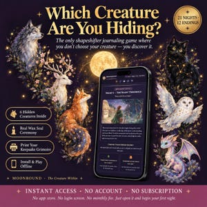 Moonbound Solo RPG Journaling Game | Cozy Shapeshifter Interactive Fiction | Fantasy Story Journal | 12 Endings | Instant Digital Download