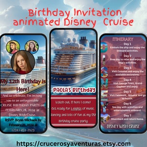 Editable Disney Cruise Invitation Video Template | Animated mobile Birthday invitation with Itinerary