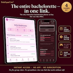 Bachelorette Party Planner App Itinerary Expense Splitter Party Games Bridal Party Hub Maid of Honor Tool Works Offline No Download