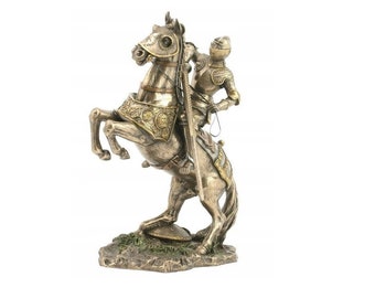 Gothic Knight on Horseback Statue - Armored Horseman Sculpture - Medieval Warrior Figurine