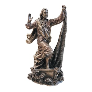 Jesus auf einem Boot, das Netze vom Wasser zieht Skulptur - Jesus die Fischer der Männer Statue - Christliche Innendekoration