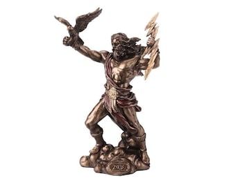 Zeus with Eagle Sculpture - Miniature Figurine of Zeus with Thunderbolt and Eagle