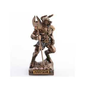 Minotaur miniature figurine - Statue of Minotaur with halberd - affordable Greek myth home decor
