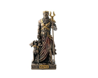 Hades with Cerberus, mythological ruler of the underworld, small
