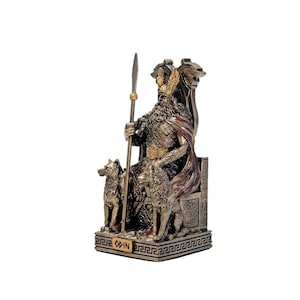 Odin with dogs on the throne little statue - The highest Norse god figurine - Viking Mythology sculpture