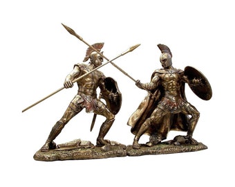 Hector and Achilles in the battle Figurine - Trojan War Sculpture - Greek Mythology Statue - Epic Battle Decor