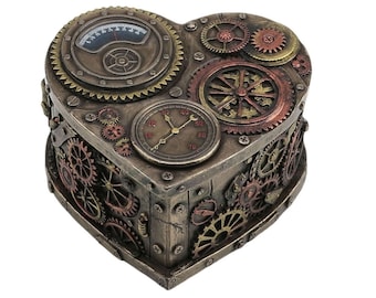 Caja de corazón Steampunk - Caja decorativa en estilo Steampunk - Caja de almacenamiento de joyas con forma de corazón mecánico