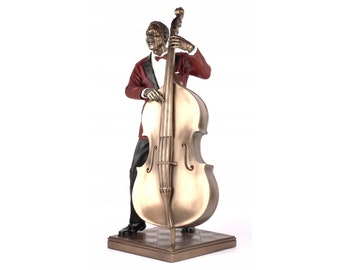 Jazz Double Bass Player Figurine - Artistic Musician Representation - Vintage Music Sculpture - Decorative Bass Player Musician Statue Decor