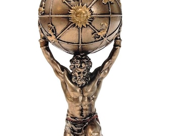 地球を運ぶアトラスの小さな像 - ギリシャ神話の巨人 - 強さの象徴