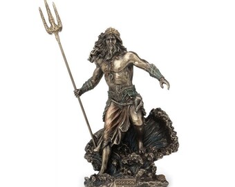 Poseidon with Trident Figurine - Greek God of the Seas and Oceans sculpture - Ocean Mythology Decor
