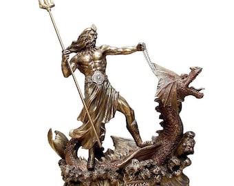 Poseidon Taming Sea Monsters Sculpture - God of the Underwater World Figurine - Mythology Home Decor