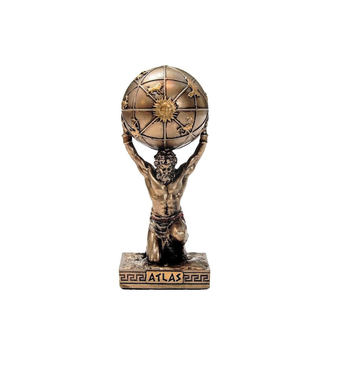地球を運ぶアトラスの小さな像 - ギリシャ神話の巨人 - 強さの象徴