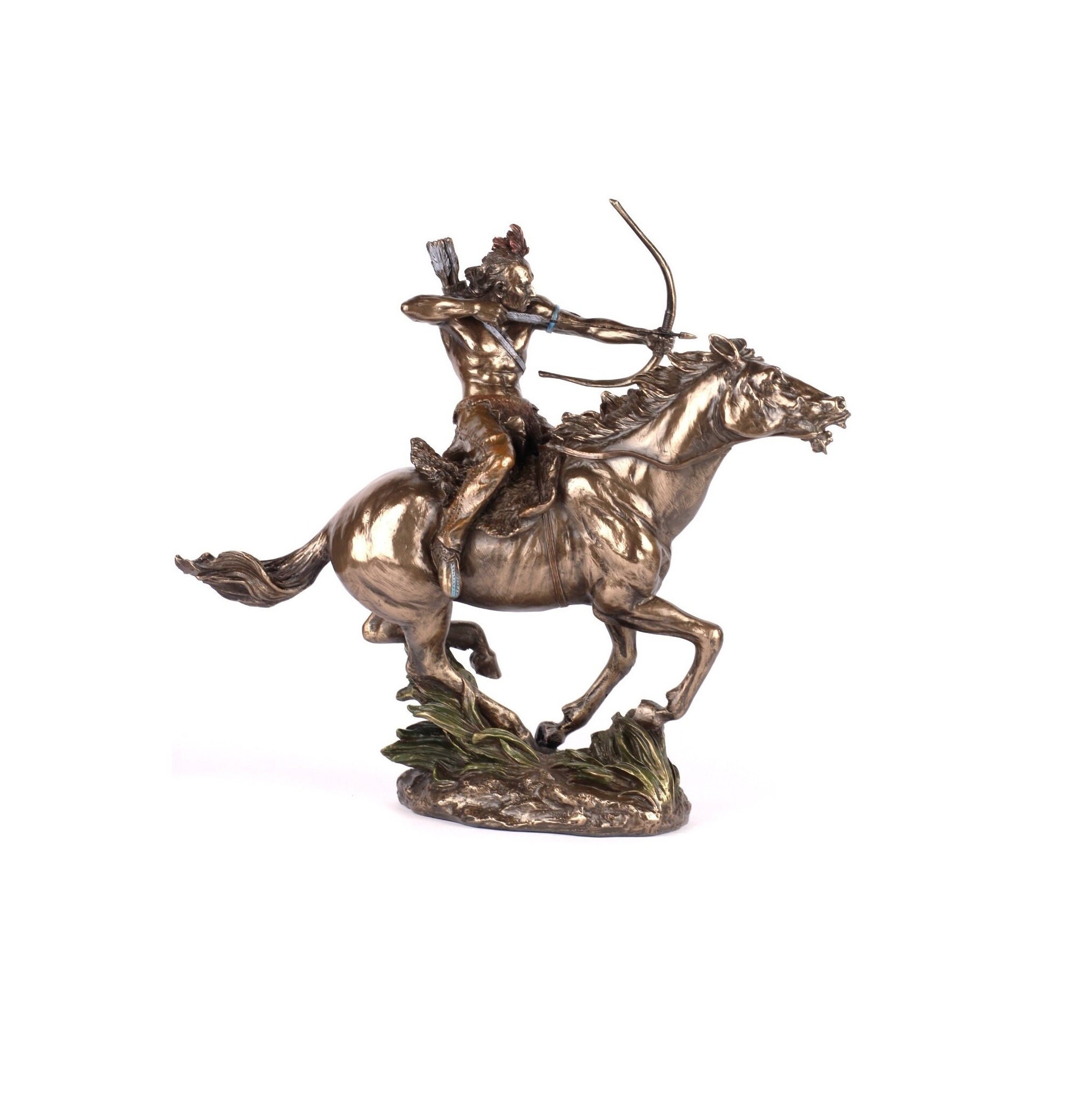 Western Art Cheyenne Fait Main Indien Guerrier Sur Cheval Bronze Statue