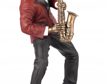 ジャズサックス奏者の置物 - エレガントなミュージシャンの彫刻