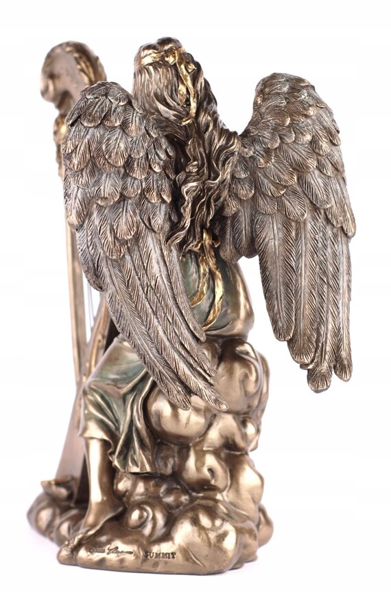 ハープを弾く小さな天使の置物 - 天使の装飾 - キリスト教美術の置物