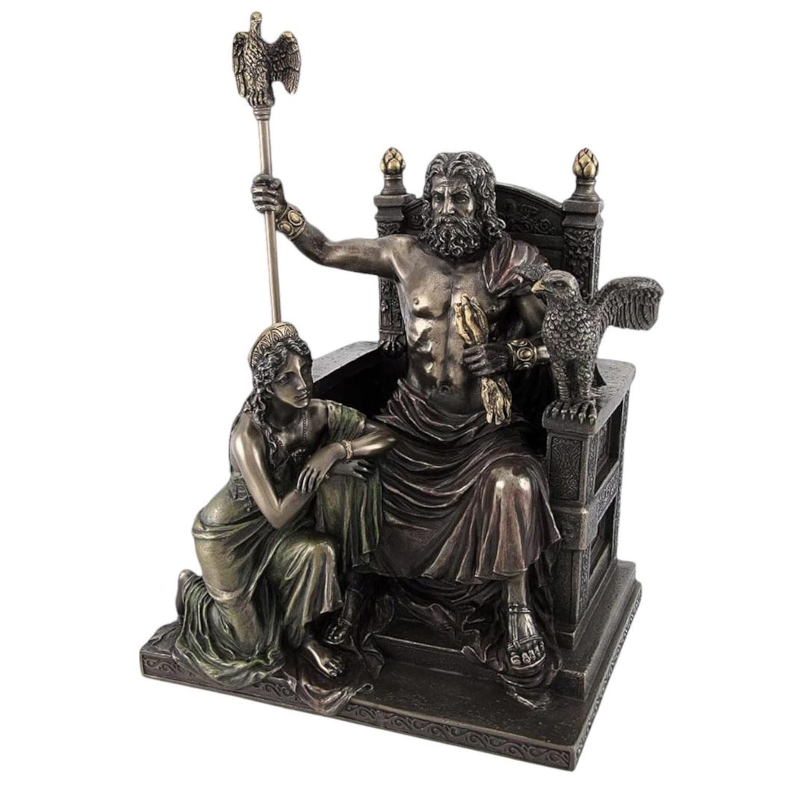 Zeus on Throne With Wife Hera at His Side Sculpture - Zeus Ruler of the ...