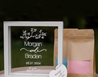 Blended family wedding sand ceremony vase set with lid, Wood and acrylic frame, Various colors, Сolored sand in kraft bags, Custom Option