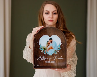 Boîte pour cartes de mariage personnalisée avec photo du couple, Boîte pour cartes de mariage imprimée sur verre acrylique, Boîte aux lettres pour mariage bohème, Tirelire pour mariage