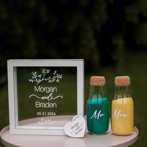 Set di sabbia per matrimonio classico con stampa UV, cornice in legno e acrilico, vari colori, sabbia colorata in sacchetti di carta kraft, opzione personalizzata, matrimonio in spiaggia