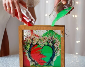 Customizable Blended Family Wedding Sand Ceremony Vase Set with Lid, Wood & Acrylic Unity Sand Frame, Wedding Gift