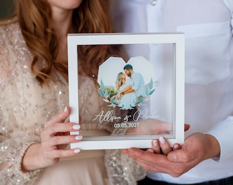 Wedding sand ceremony vase with lid for picture of couple, Wood and acrylic frame, Various colors, Сolored sand in kraft bags, Custom Option