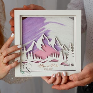 Customizable Blended Family Wedding Sand Ceremony Vase Set with Lid and mountains, Wood&Acrylic Unity Sand Frame