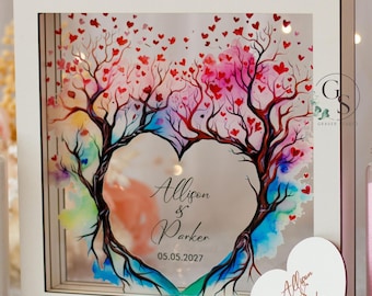 Zandceremonie bruiloft met stamboom Zandceremonie samen met het kind Lijst van hout en acryl Verschillende kleuren en gekleurd zand