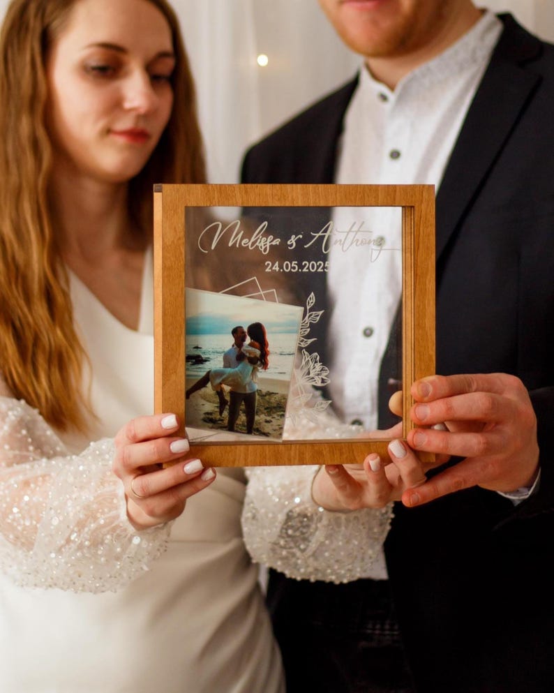 Unity wedding sand ceremony with printed photo,Wood and acrylic frame,Various colors,Сolored sand in kraft bags,Personalization option image 12