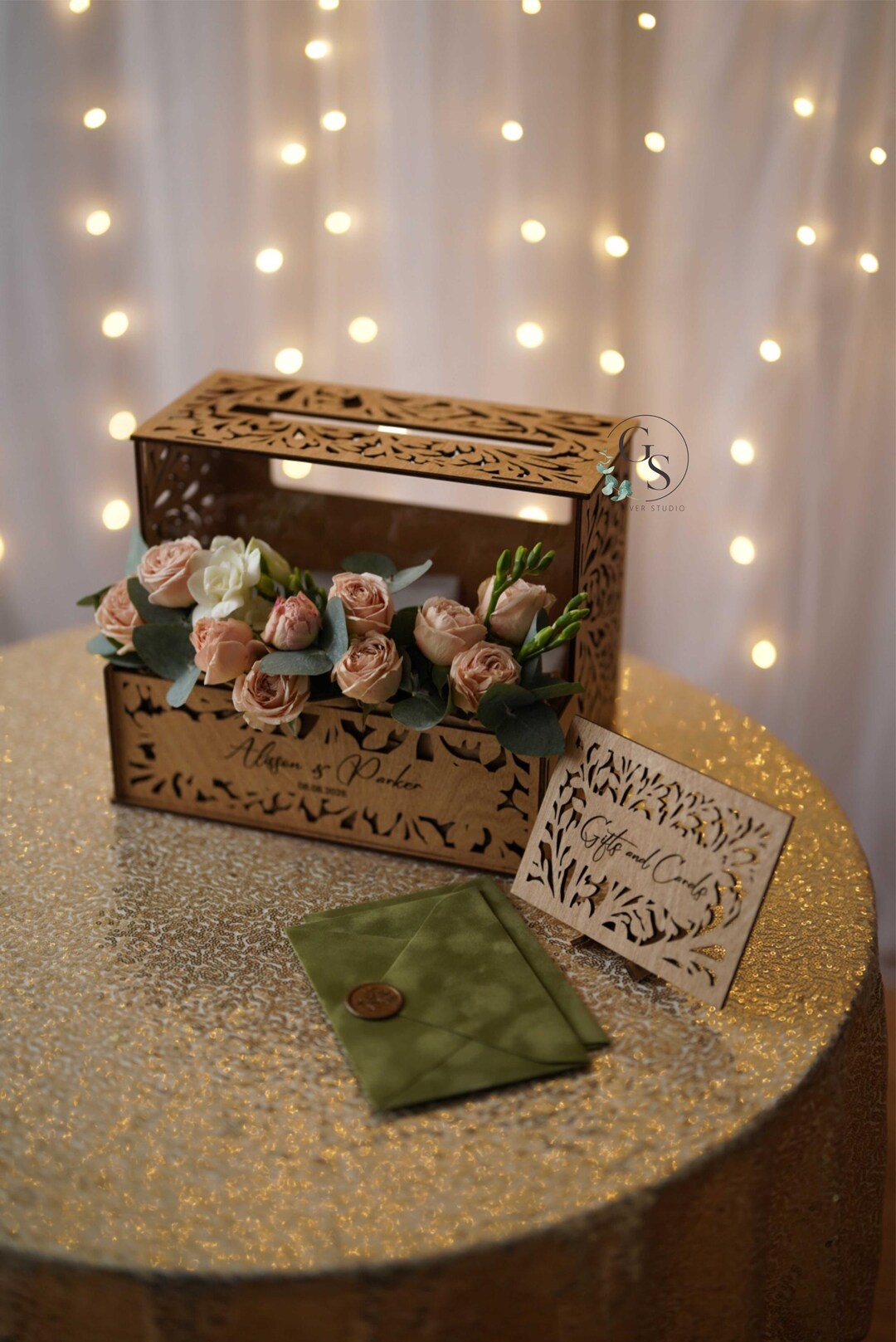 Personalized Wooden Wedding Card Box, Rustic Envelope Box With Name ...