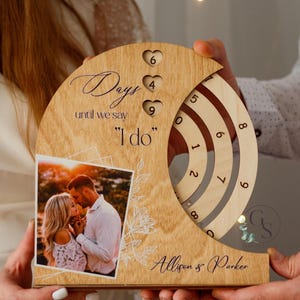 Personalized Wedding Countdown Calendar, Engagement Gift for Bride & Groom, Wooden “Days Until We Say I Do” Sign, Custom Bridal Shower Gift