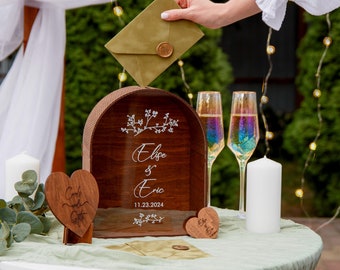 Wedding Post Card Box with slot, Acrylic Card Box with Print, Reception Wooden Money Box for Cards,Memory Box for Greeting Cards